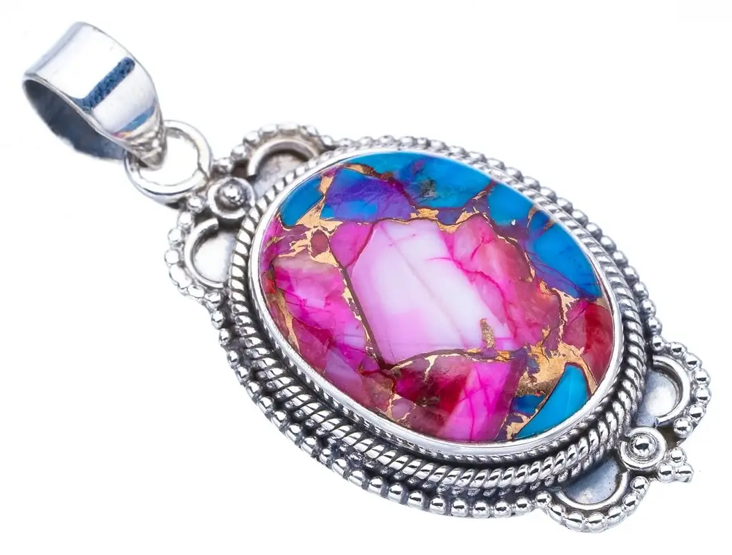 

Hesy® Natural Copper Chalcedony Handmade 925 Sterling Silver Pendant 1.5" F3759