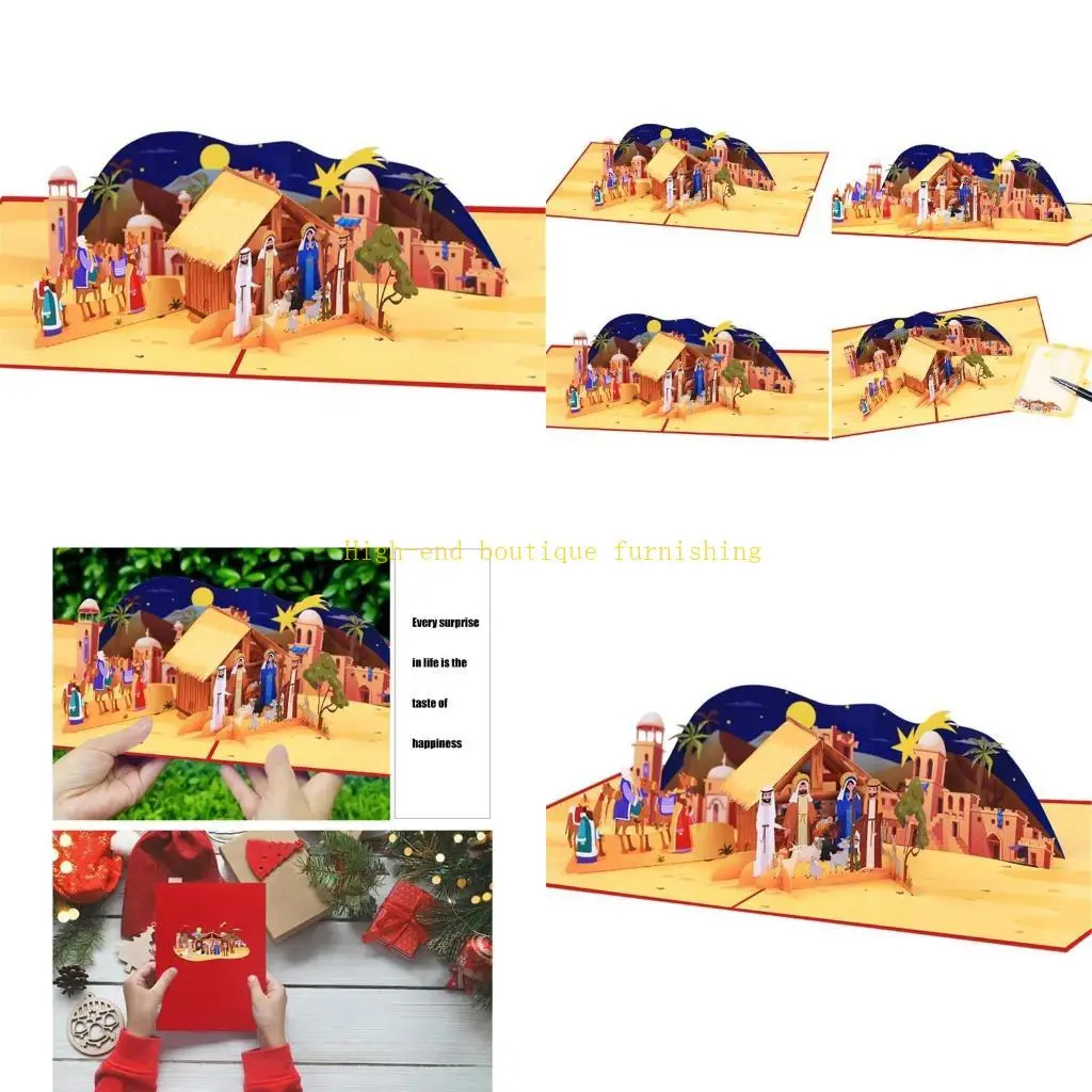 

L9NB 3D Рождественский дом сцена поздравительная открытка подарки ручной работы открытка с конвертом стильная открытка для на