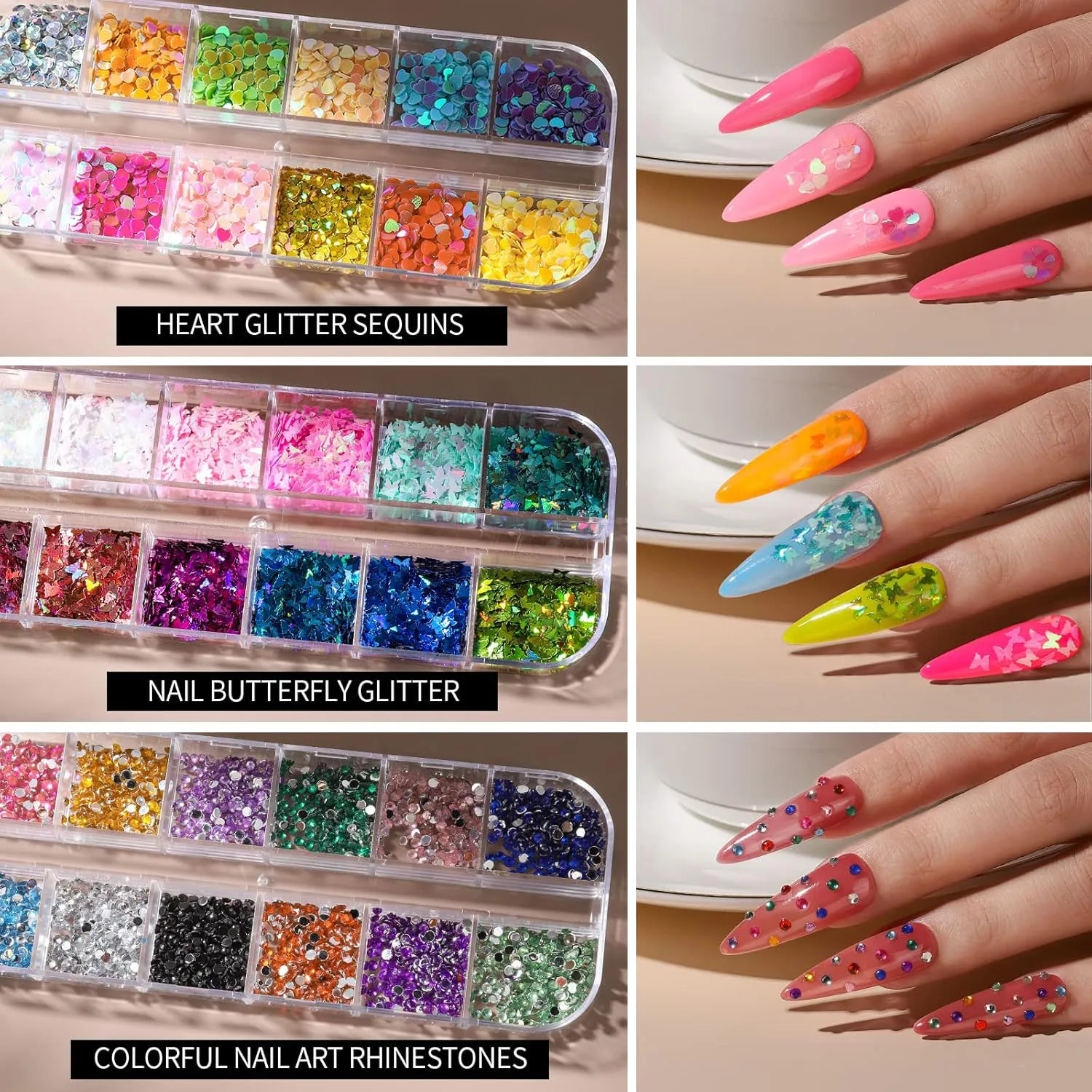 Butterfly Nail Art Dekorationsset: Aufkleber, Glitzer, Edelsteine, Folien und Werkzeuge – All-in-One-DIY-Nagelset