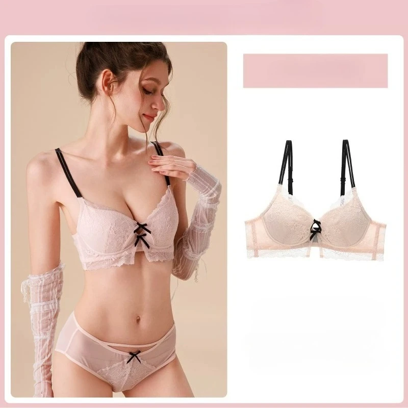 Women’s Wire‑Free Push‑Up Lace Bralette Set Sweet Delicate Lace Side Support Anti‑Sagging Comfort Intimates For Daily Wear