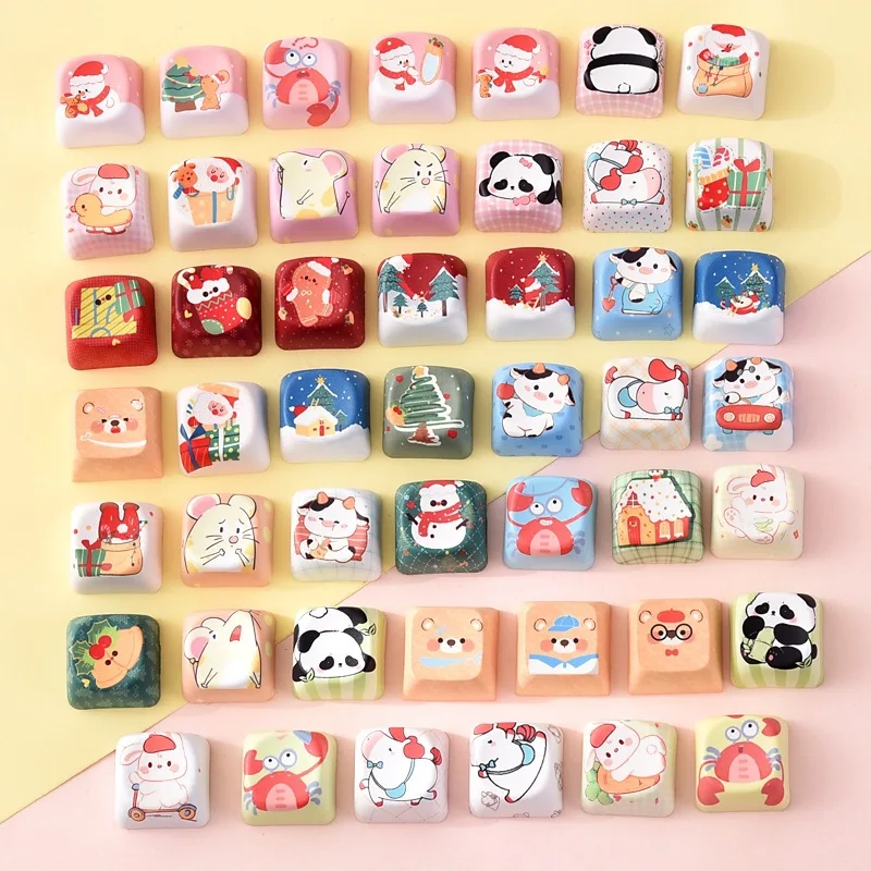 4pcs Cute Cartoon Animal Keycaps MOA Profile For DIY Gamer Mechanical Keyboard Cherry MX Switch Custom Key Cap (Only Keycaps)