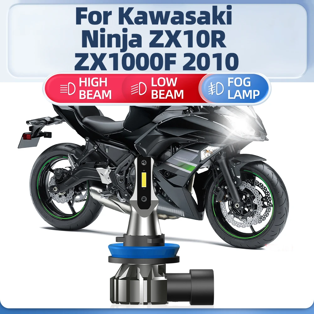 2PCS Motorcycle Led Headlight Bulb 10000LM Turbo Lamp 12V Moto Accessories 6000K White For Kawasaki Ninja ZX10R ZX1000F 2010