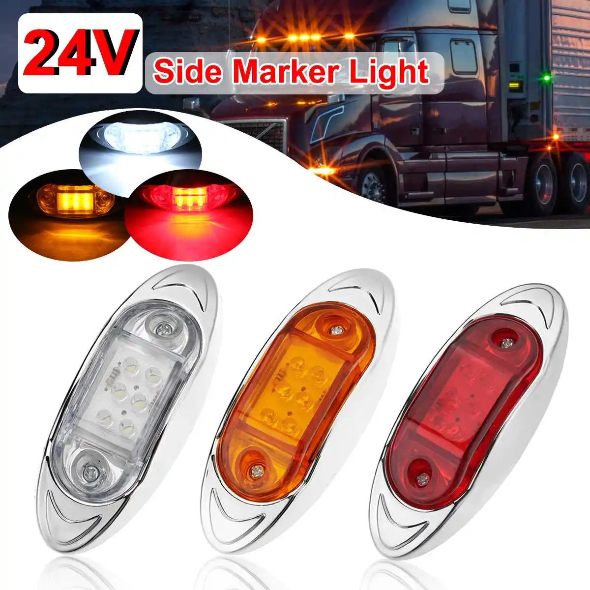 2pcs 24V Car Truck LED Side Marker Light Clearance Lamp Signal Indicator Lamp External Tail Light for Trailer Tractor Bus Van