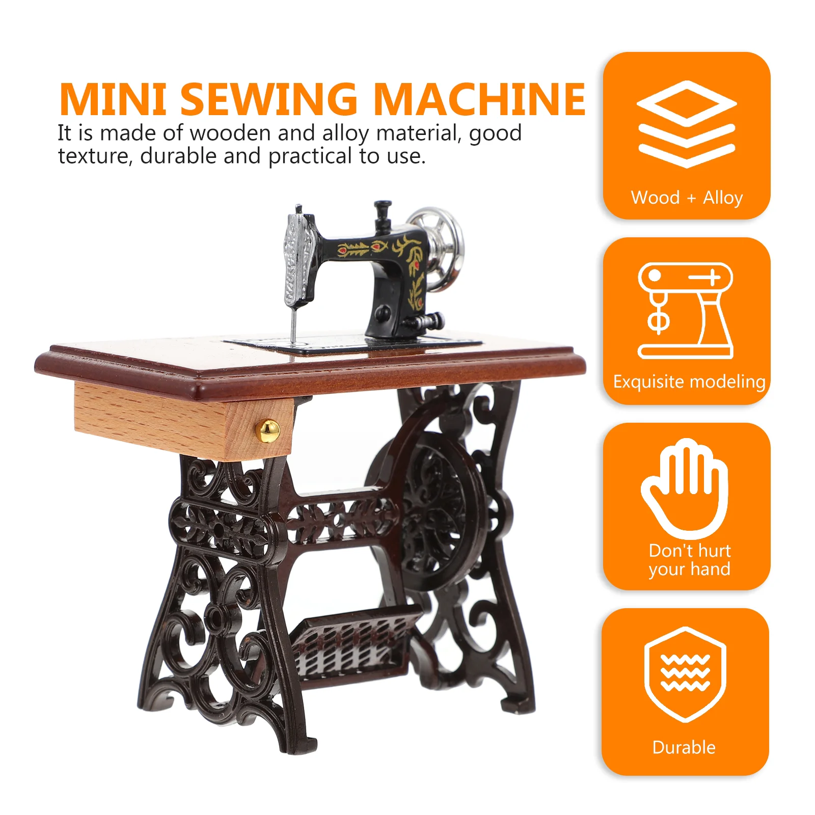 Mini Sewing Machine House Wooden Miniature Furniture Dollhouse Vintage for