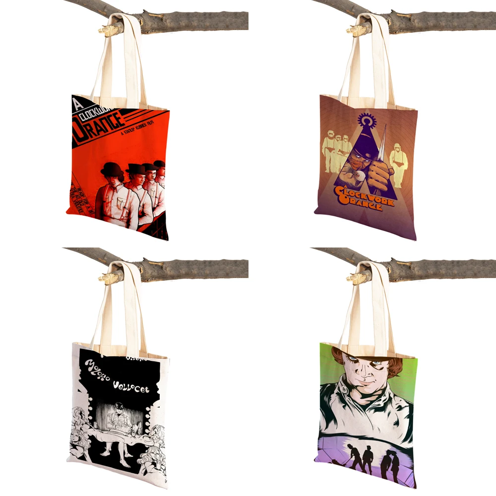 Crime Film A Clockwork Lady Shopping Bags Classic Movie Reusable Foldable Eco Canvas Women Shopper Bag Cartoon Travel Tote Handb