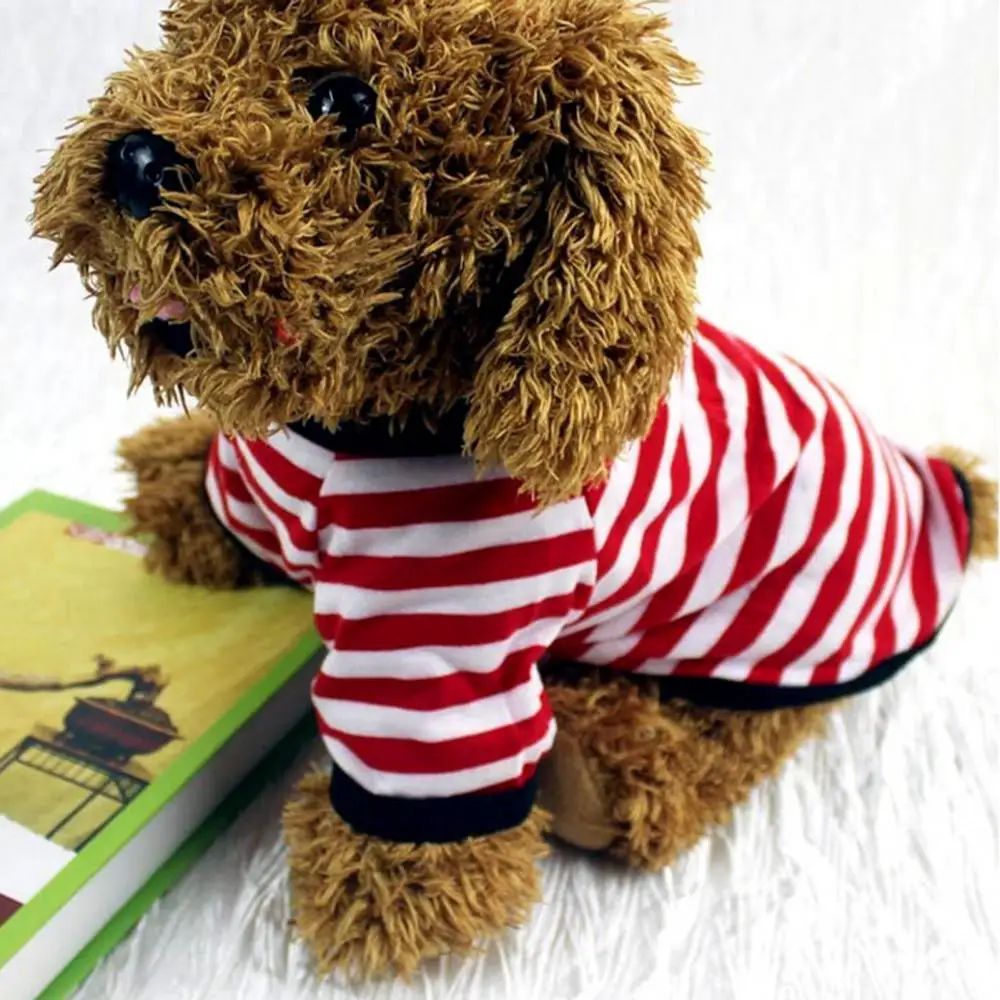 Spring Summer Dog Hoodies Polyester Breathable Stripe Cats Dogs Pullover O Neck Two-legged Puppy Shirt Pet Clothes For Daily