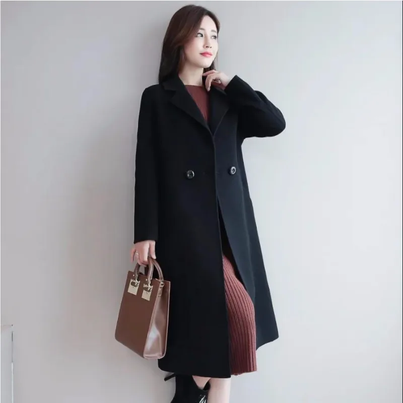 Woolen Coat Women\'s Medium Long Plus Size Fashion Simple Coat Autumn Winter Korean Style Solid Version Loose Lady Overwear