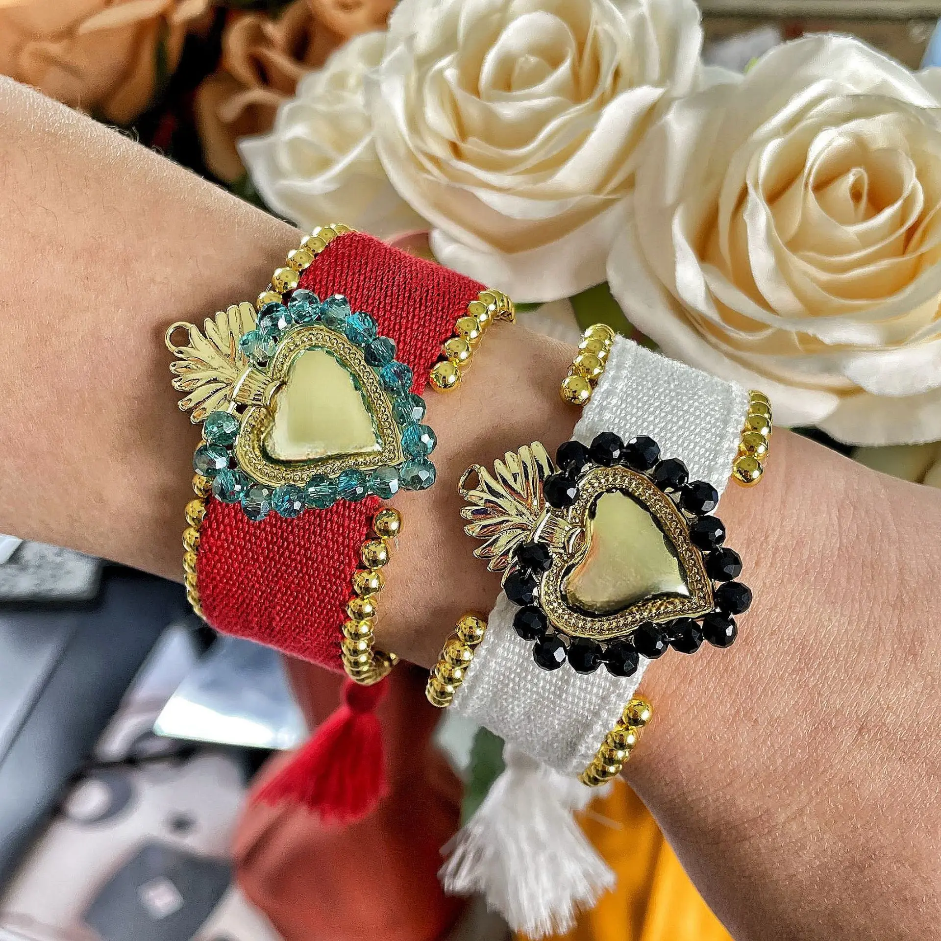 

European and American New Original Design Retro Sacred Heart Bead Hand-woven Bracelet for Women