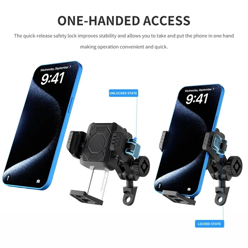 A64P-Motorcycle Phone Holder Anti-Shake Motorcycle Phone Mount Adjustable Quick-Release Phone Navigation Mount Holder