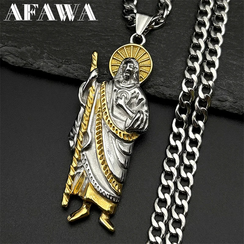 San Judas Tadeo Pendant Necklace for Men Women Stainless Steel Gold Silver Color Saint Jude Thaddeus Chain Amulet Jewelry Gift
