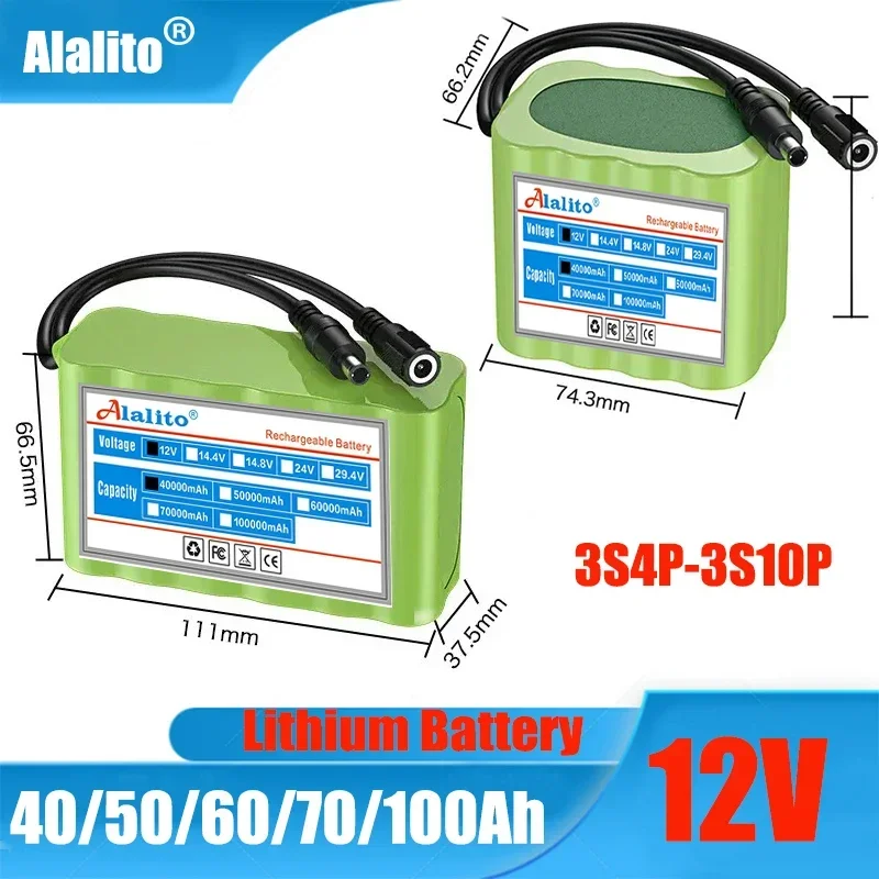 

NEW 3S4P 12V 40000mah battery 18650 Li-ion Rechargeable batteries with BMS Lithium Battery packs Protection Board +Charger