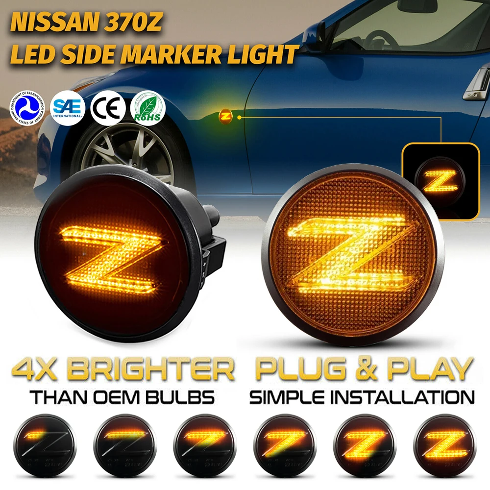 2Pcs Dynamic Amber Side Marker Turn Signal Sequential Blinker Car Leds Lights For Nissan 370Z (Z34) Coupe NISMO Roadster 09-20