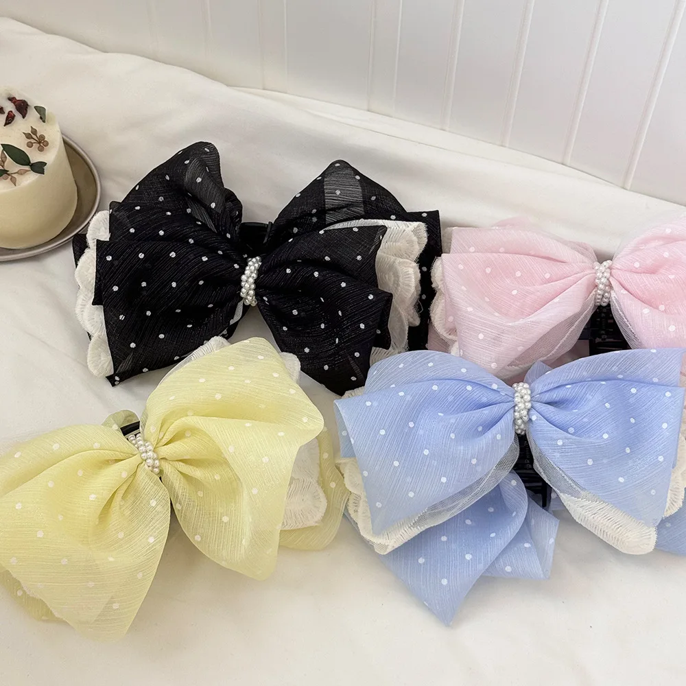 

Bow Gypsy Mesh Grab Clip Women's Premium Sense Pearl Back Head Hairpin 2025 New Ponytail Clip Hair Accessories