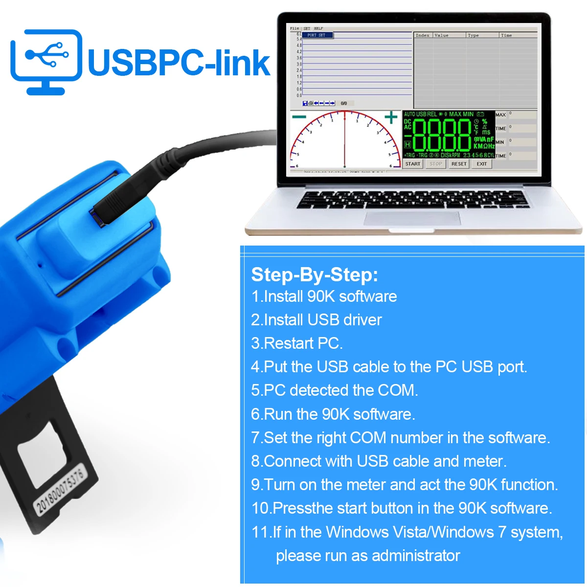 HoldPeak HP-90K 자동차 엔진 분석기 테스터 자동 범위 자동차 진단 도구 USB