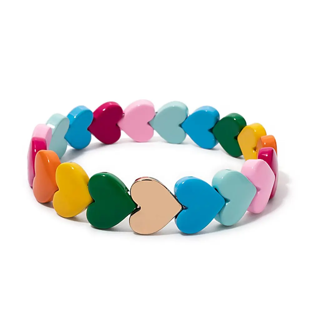 2025 Neues Design, Liebes-Perlen-Armreif für Frauen, handgefertigt, bunt, Regenbogen-Pfirsich, elastische Armbänder
