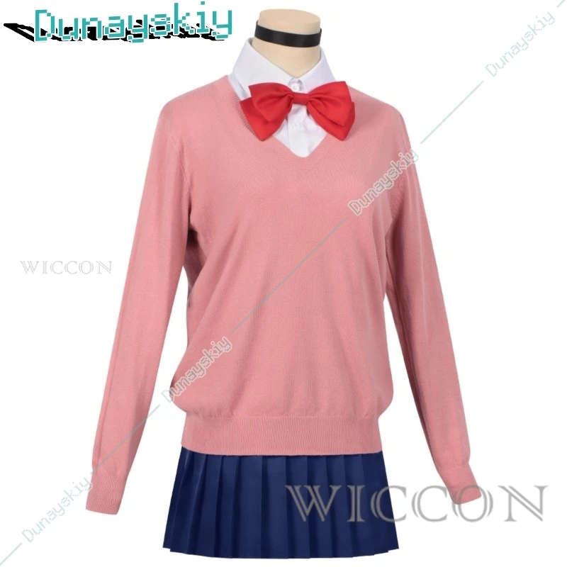 Anime Dandadan Momo Ayase Cosplay Costume Wig School JK Uniform Earrings Pink Sweater Skirt Halloween Party Women