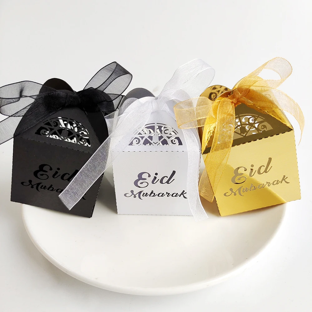 10 Stuks Eid Mubarak Dozen Snoep Uitgeholde Geschenkdoos Goud Wit Zwart Ramadan Islamitische Moslim Voor Eid Al-Fitr Party Decor Supplies