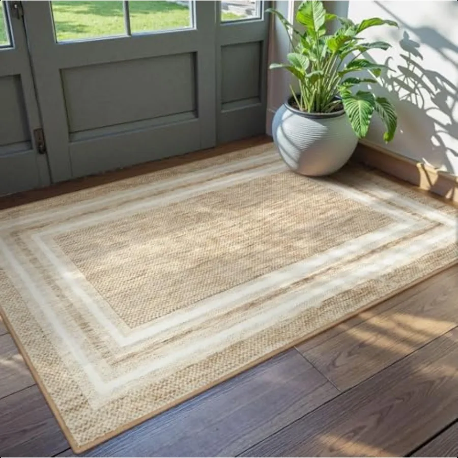 

Modern Bordered Washable Rug 3'x5' Printed Non Slip Rug for Living Room Soft Bedroom Entry Mat NonShedding Accent Carpet Indoor