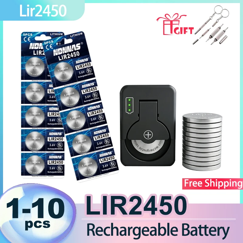 

Rechargeable LIR2450 3.6V Lithium Coin Cell 2-10PCS Button Battery Replace CR2450