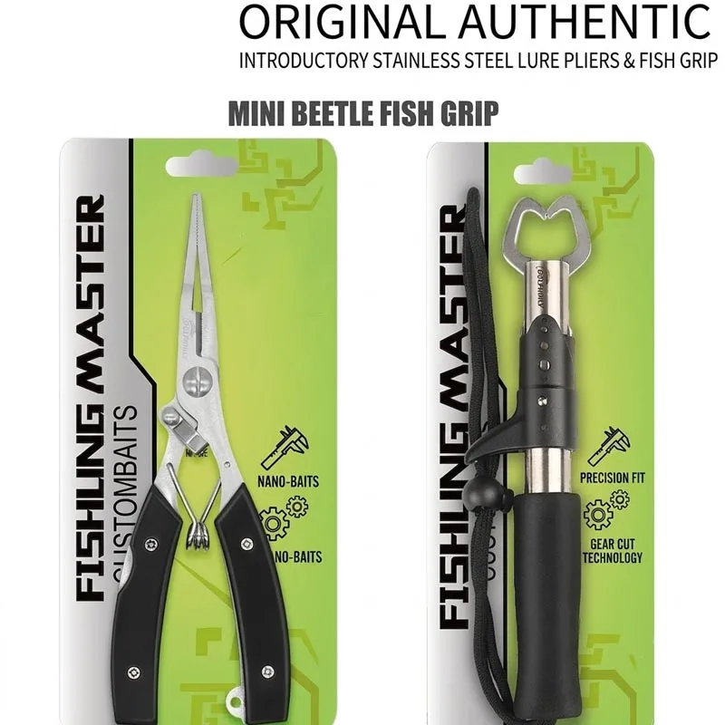 Stainless Steel Fishing Pliers and Fish Lip Gripper Set, Multi-Function Braid Line Cutter, Split Ring Opener & Hook Remover