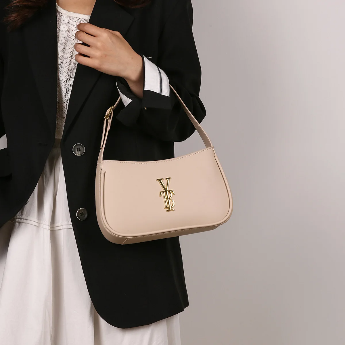 

Минималистичная женская сумка-багет 2025, универсальная однотонная сумка подмышками, элегантная верхняя ручка и кошелек на плечо