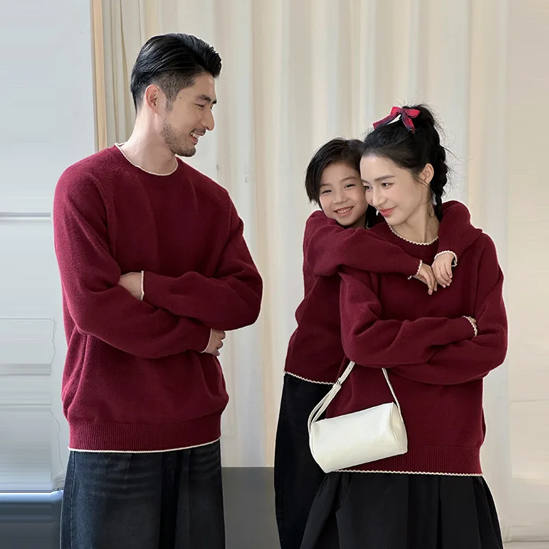 

2025 New Autumn Winter Family Matching Sweaters Set for Parents & Kids Outfit Red Photogenic Christmas New Year Wear Knitwear