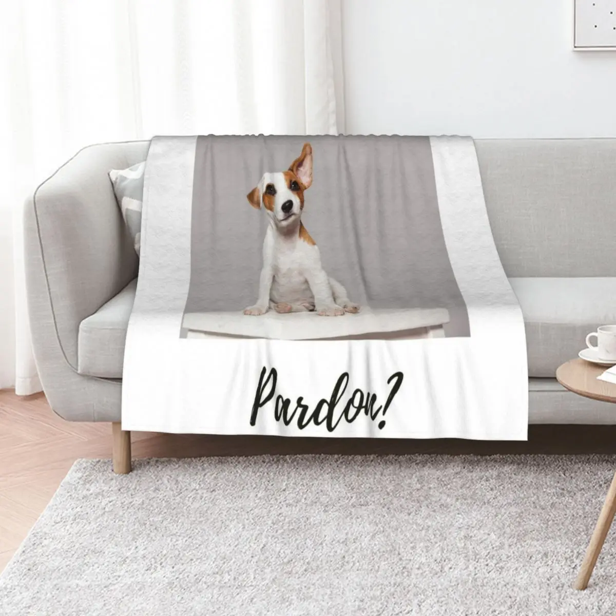 Pardon? Jack Russell Terrier puppy. Sitting. One ear folded over, the other pointed upwards Throw Blanket Sleeping Bag Blankets