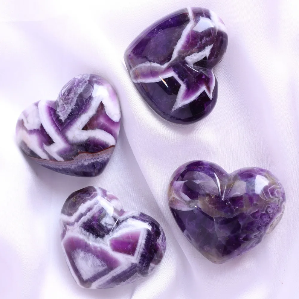 Picture 7: Natural Dream Amethyst Heart, Purple Crystal with White Stripes Stone Heart, Home or Office Decor, Healing Crystal Gifts