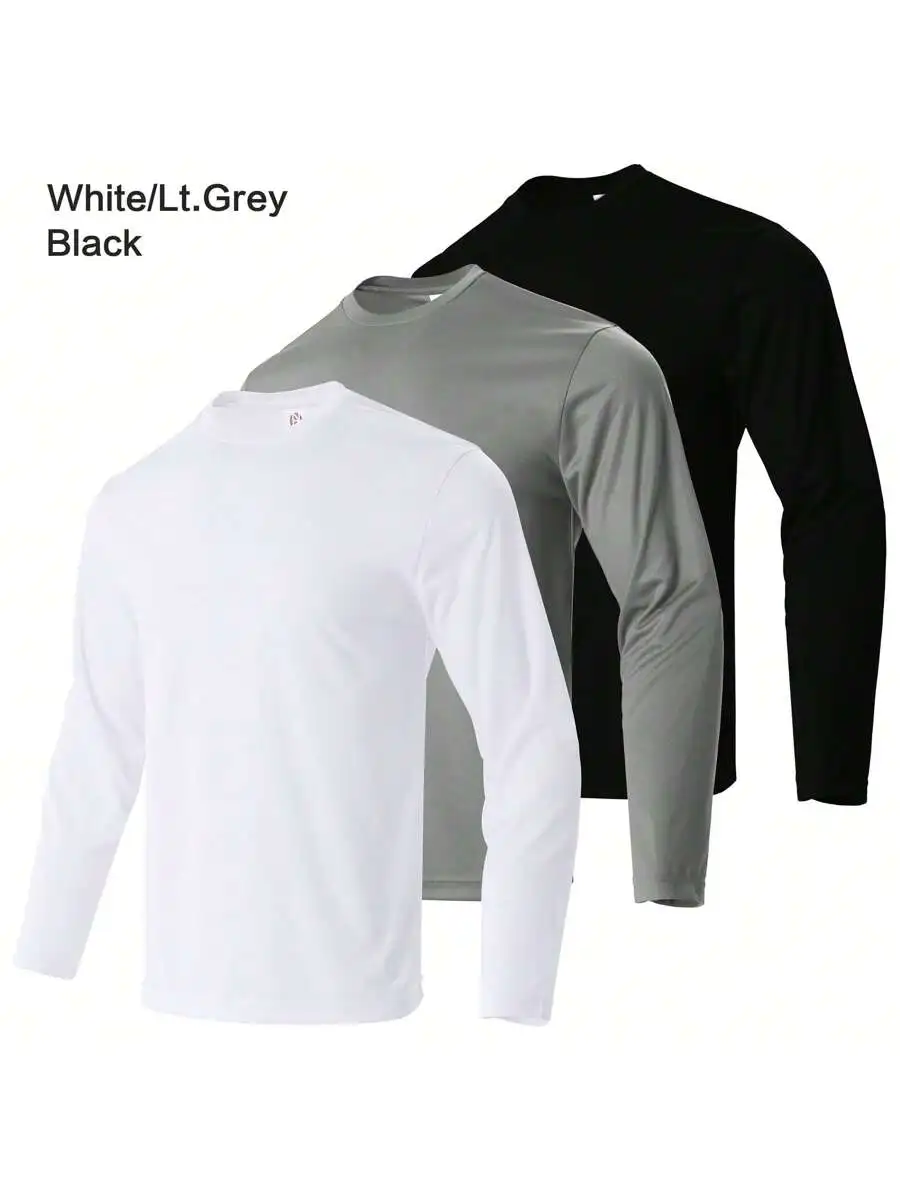 

3-Pack Mens UPF 30+ Sun Protection Long Sleeve Crew Neck T-Shirt Quick Dry Athletic Top
