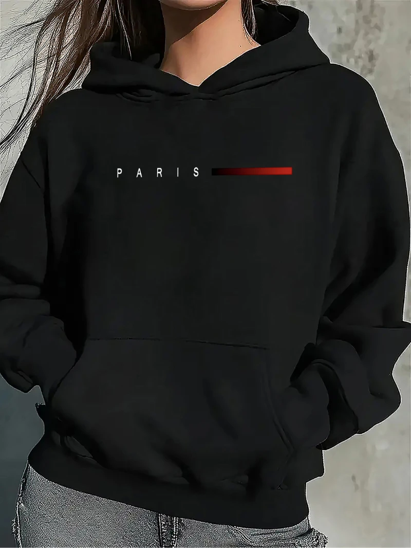 

2025 Autumn and Winter Women's Paris Graphic Print Hoodie Soft Fleece Lined High-end Luxury Is for Both Men and Women Top Y2k