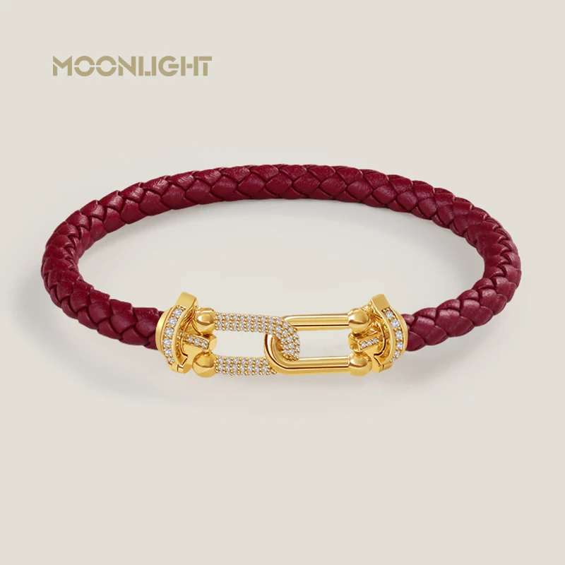 

Браслет MOONLIGHT женский из натуральной кожи, U-образный браслет с шармами в оплетке, Ювелирное Украшение в классическом стиле с цирконием, 8 цветов