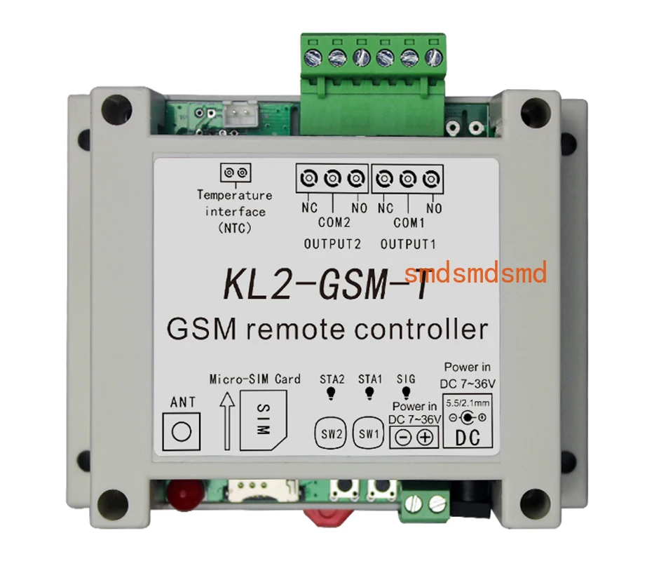 DC12V 2Channel Relay Output GSM Remote Control Switch KL2-GSM-T With 1M Temperature Sensor