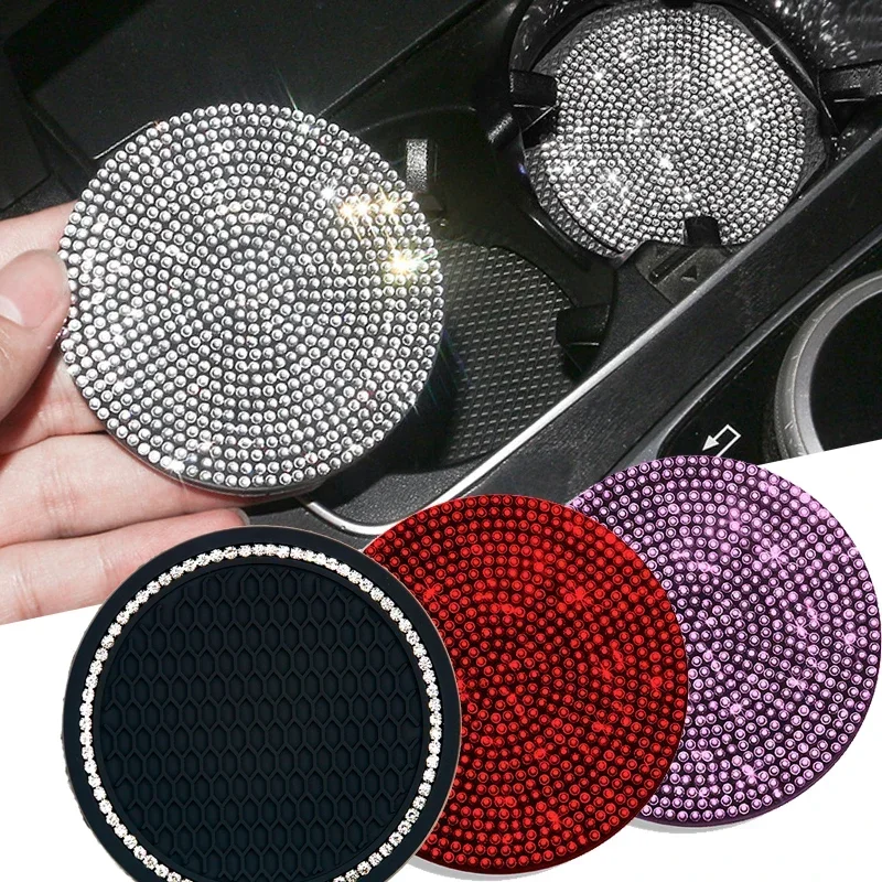 Rhinestone Cup Mats for Cars Coaster Water Cup Slot Non-Slip Mat Silica Pad Cup Holder Mat Car Interior Decoration Accessories