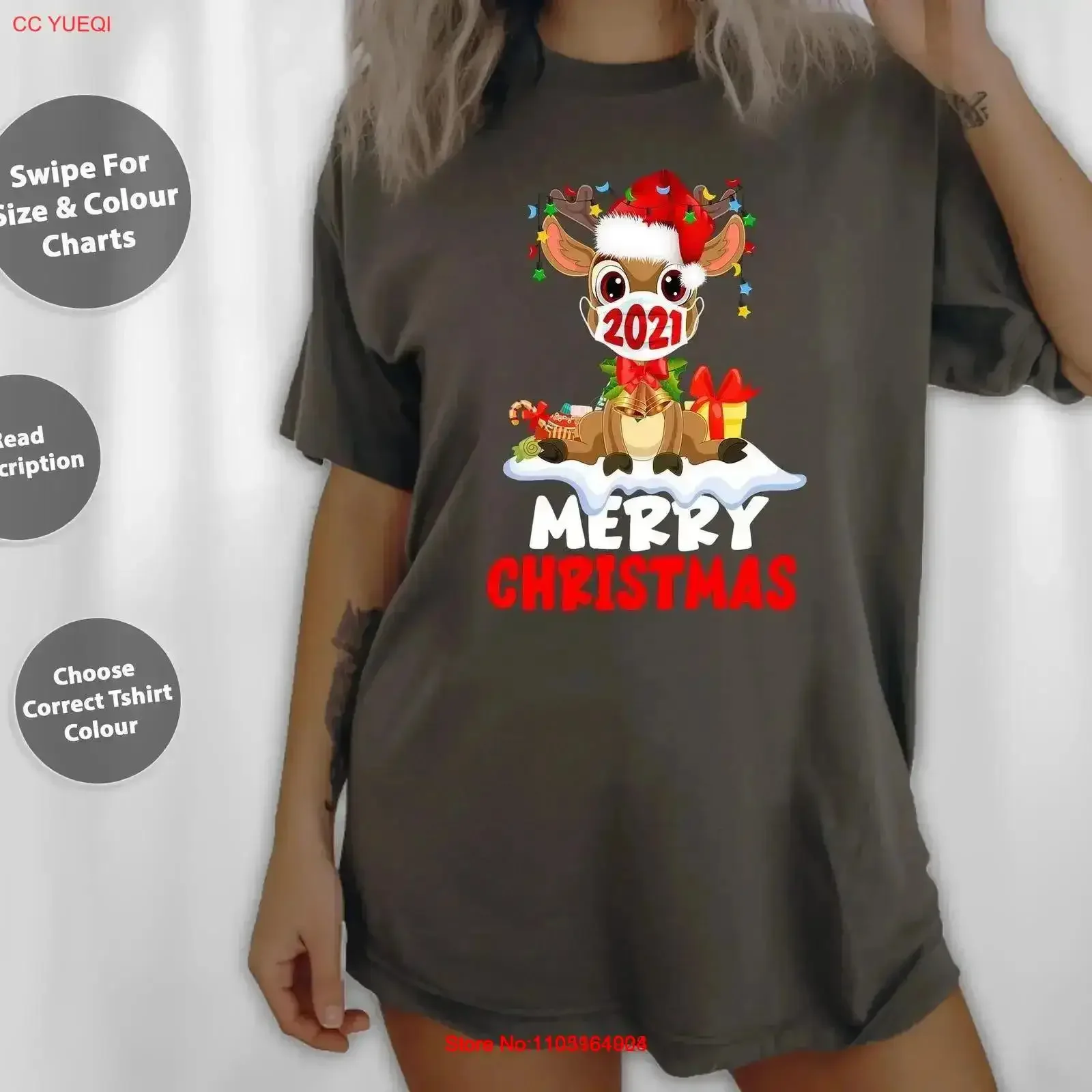 

Олень в маске 2021, веселая рождественская футболка с капюшоном Санта-Клауса в маске оленя, сумка-тоут SweaT, 144425, винтажная стираная универсальная уличная одежда