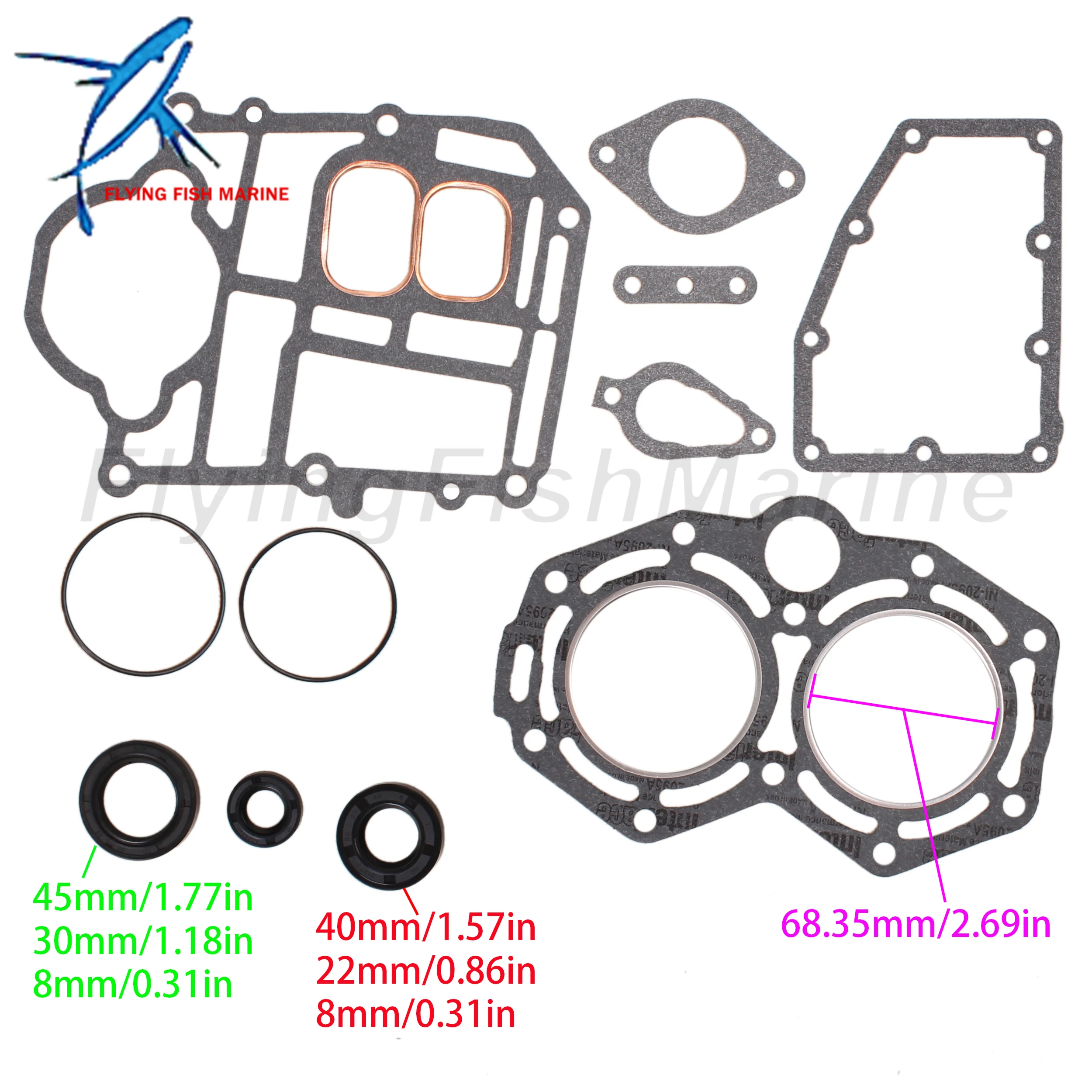 Outboard Motor 3A1-87121-0 3A1871210M Power Head Gasket Kits for Tohatsu Nissan 25HP 30HP, 8M0065545 8M0119225 for Mercury