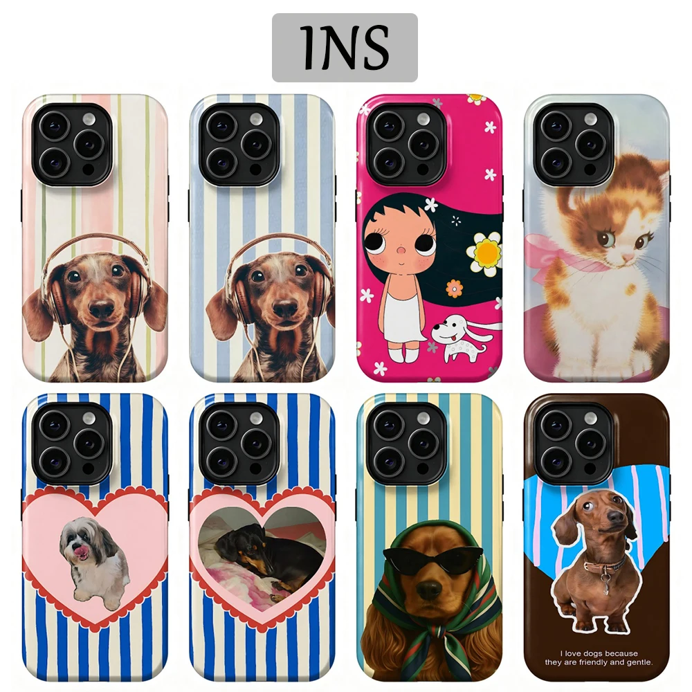 Cute Dachshund Phone Case for Samsung Galaxy A56 A36 A26 S26 S25 S24 S23 S20FE Ultra Plus  4G 5G Luxury Double-layer Back Cover