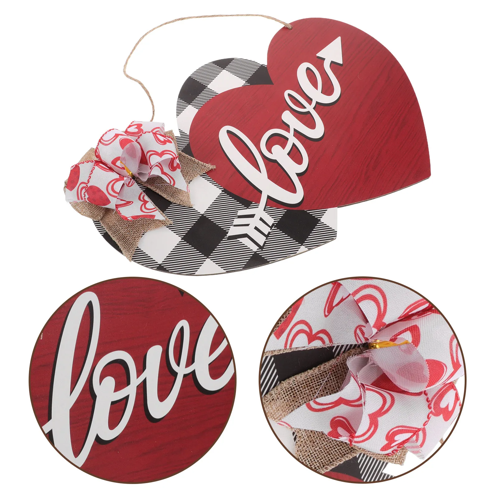 Valentines Day Wreath Alternative Double Heart Wood Hanging Decor Wall Door Sign Romantic Love Theme Farmhouse Style Natural