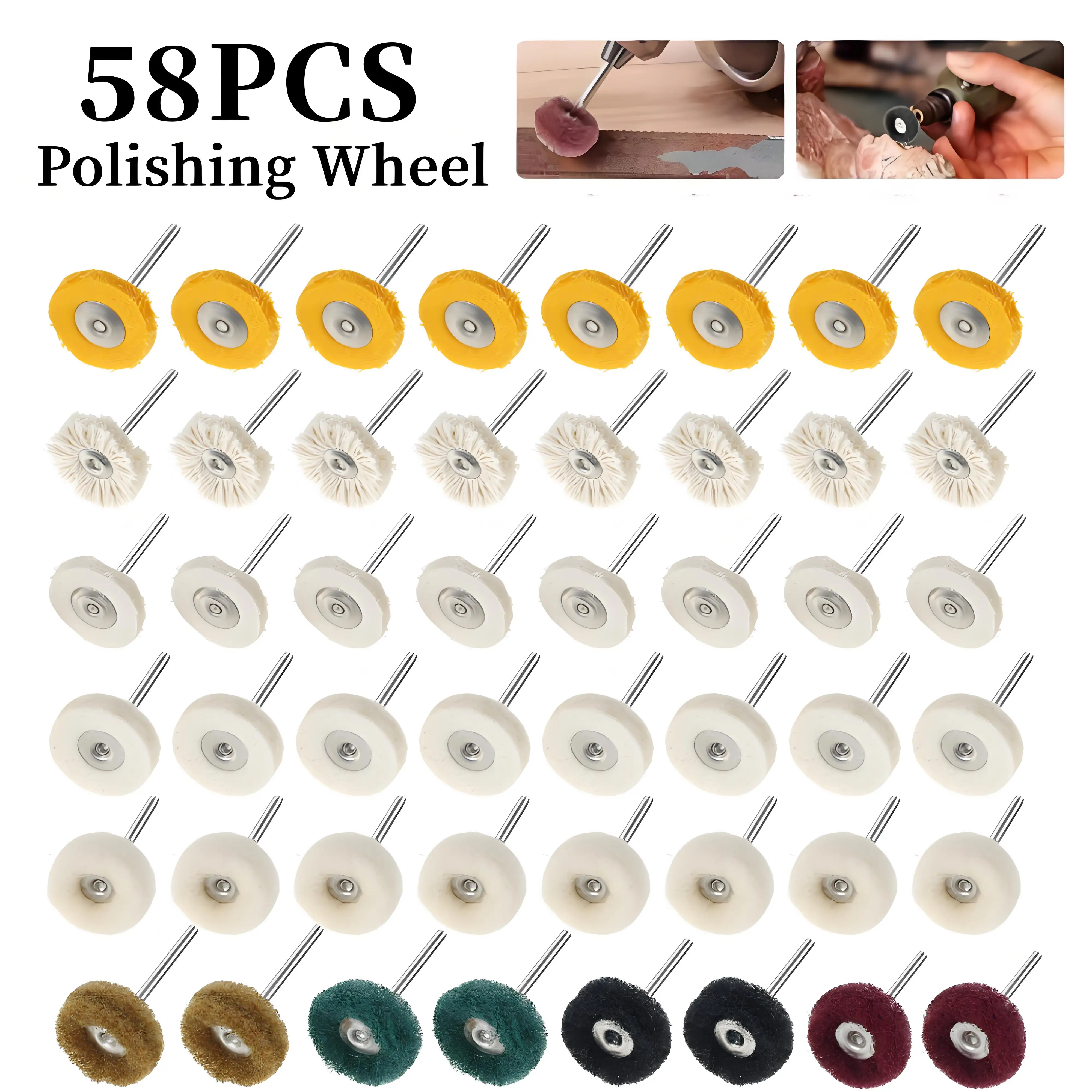 

58Pcs Polishing Buffing Wheel Set Anti-scratch Abrasive Buffing Wheel Set with 1/8In Shank Polishing Kit Rotary Tool Accessories