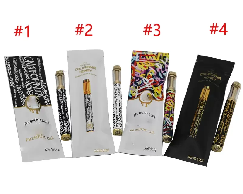10-50 stücke Kalifornien Honig Einweg Vape Pen 1ml leerer Wagen elektronische Zigarette Keramik spule 550mah wiederauf ladbar mit Verpackung
