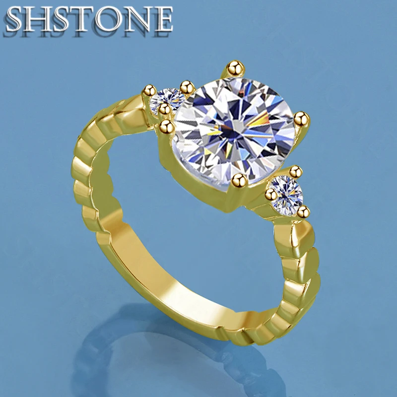 

SHSTONE 18K Gold White Shine Zircon Rings For Women Party Wedding Fashion Jewelry Fine Luxury 925 Sterling Silver Ring Gift