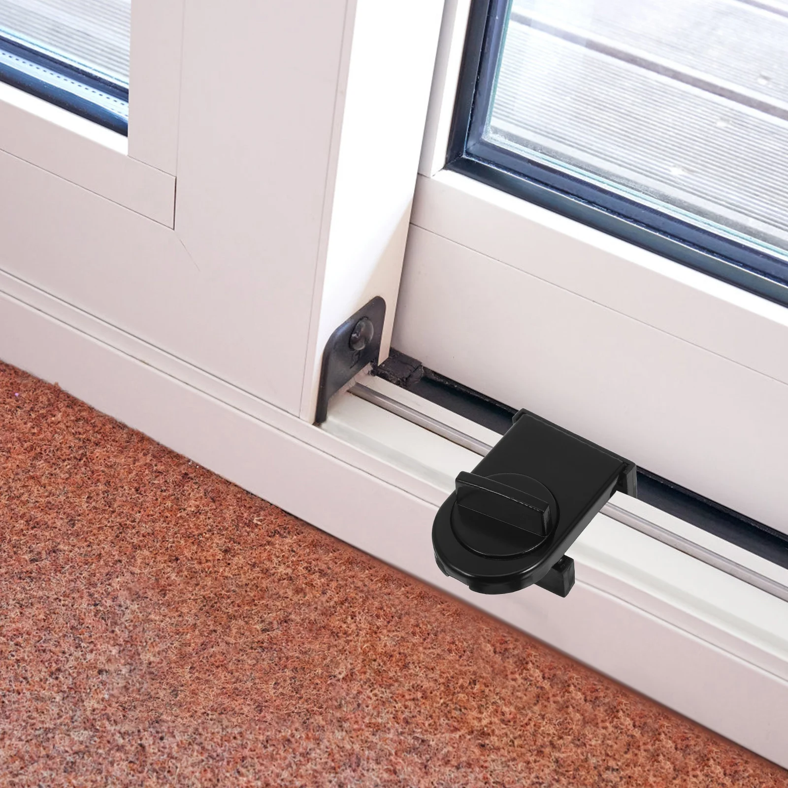 Blokada do drzwi przesuwnych, bez wiercenia, regulowana, o wysokiej wytrzymałości, blokada okienna z ogranicznikami bezpieczeństwa, kompatybilna z różnymi drzwiami przesuwnymi.