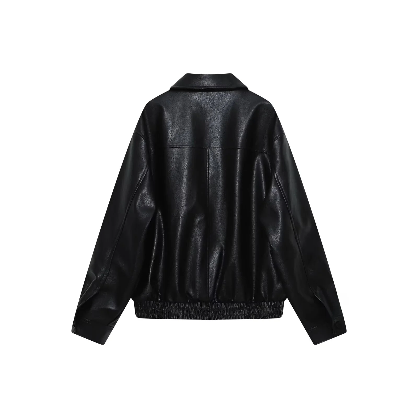 Faionable Design JNLEAOG Women's Leather Jaet Autumn New Sle All-Match Polyester Fibre Long Sve Flip Collar Coat