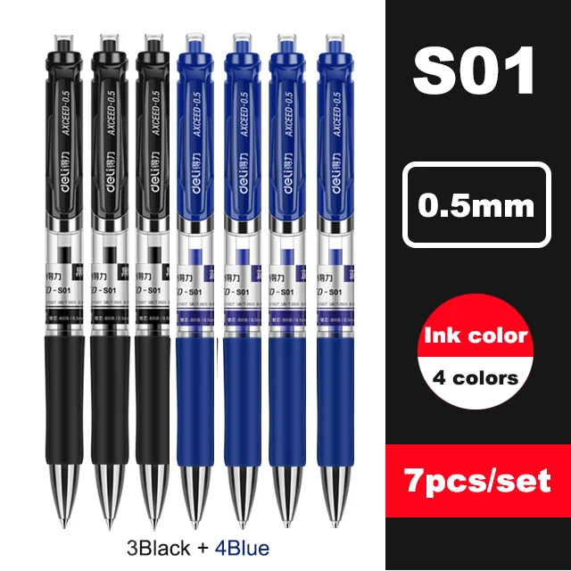 Deli Gel Pen Set 0,5 mm Bullet Intrekbare Leren Schrijven Balpennen Inktkleur Blauw Zwart Rood School Kantoorbenodigdheden