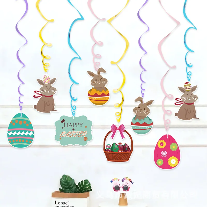 

Happy Easter Cartoon PVC Rabbit Various Egg Pull Flower Spiral Ribbon Suitable for Party Arrangement Home Wedding Decoration Pro