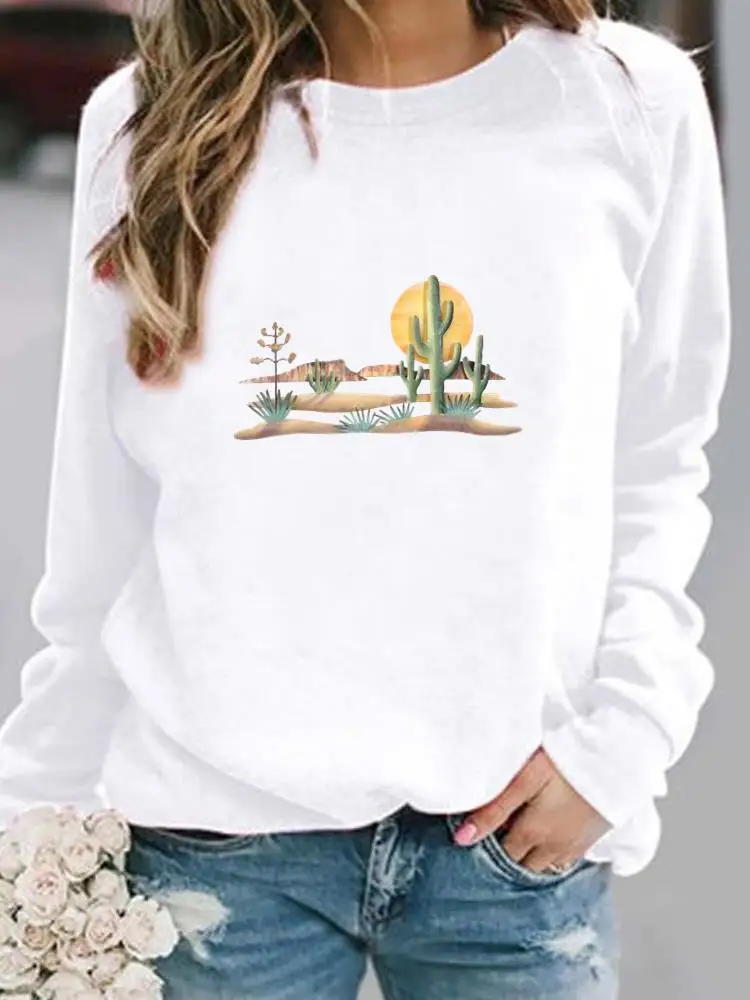 

Pullover Cactus Plant Sweet 90s Clothes Autumn Winter Spring Clothing Print Women Fashion O-neck Graphic Fleece Sweatshirts