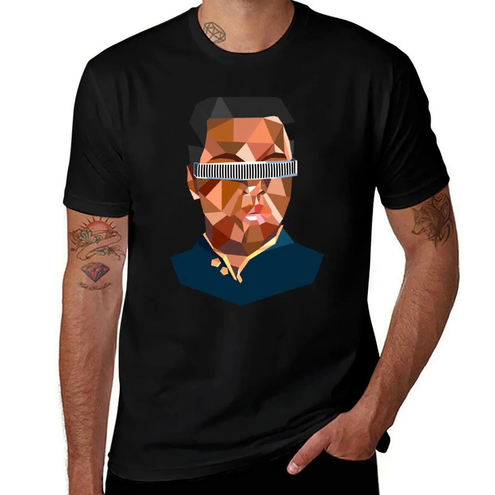 Camiseta de Star Trek: Nueva Generación, con el retrato de Geordi La Forge, talla grande, corte holgado, estilo casual.