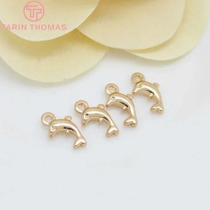 (854)10PCS 8x11MM 24K Champagne Gold Color Plated Brass Small Dolphin Charms High Quality Diy Jewelry Accessories