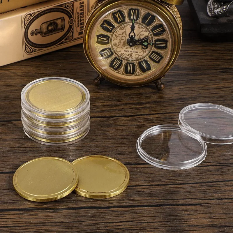 10PCS Laser Engraving Blanks Brass Coin Blanks Metal Engraving Blank Coins 40Mm With Acrylic Protection Box