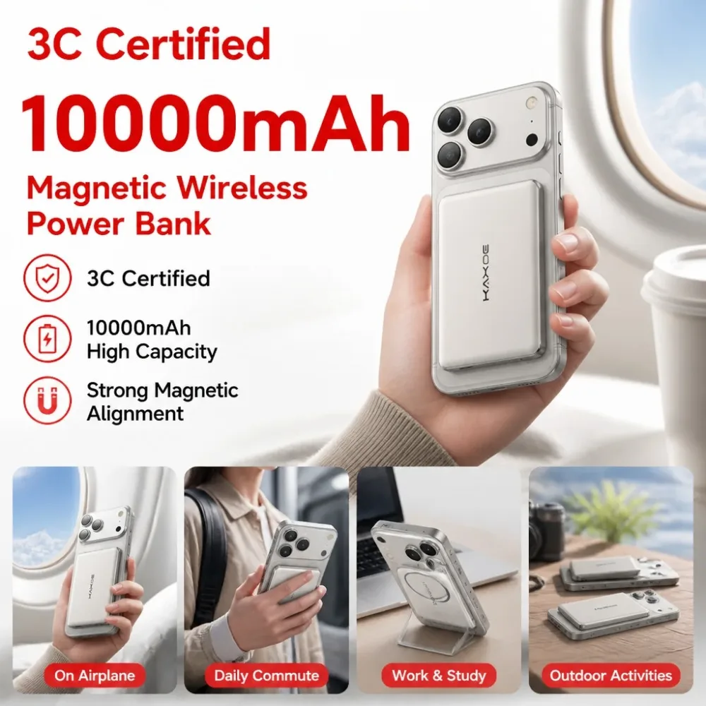 20000mAh Power Bank 3C Certified Fast Charging Portable Battery Transparent Magnetic Wireless Charger for Samsung Xiaomi Huawei