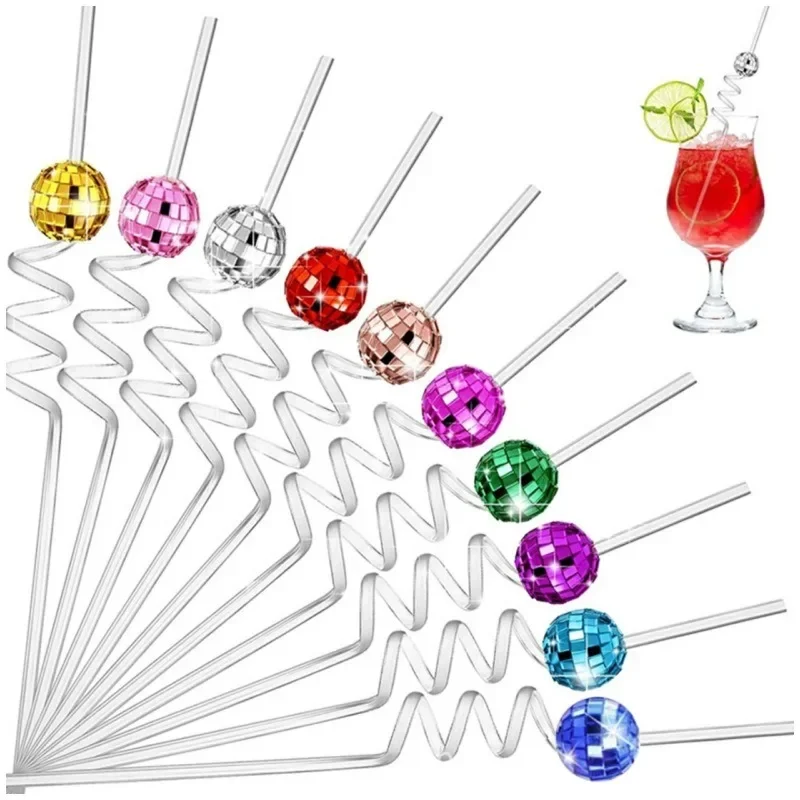 5pcs Disco Color Mirror Ball Straw Happy Birthday Party Decors Disco Ball Straws Wedding Proposal Party Supplies Bridal Shower